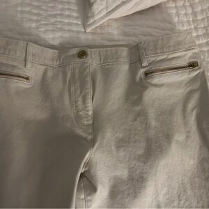 Chico’s Cream Ankle Pants with Gold Zipper Accents